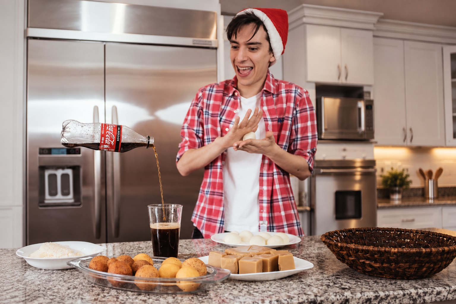 Magician pouring Coca-Cola during a virtual Christmas campaign collaboration.