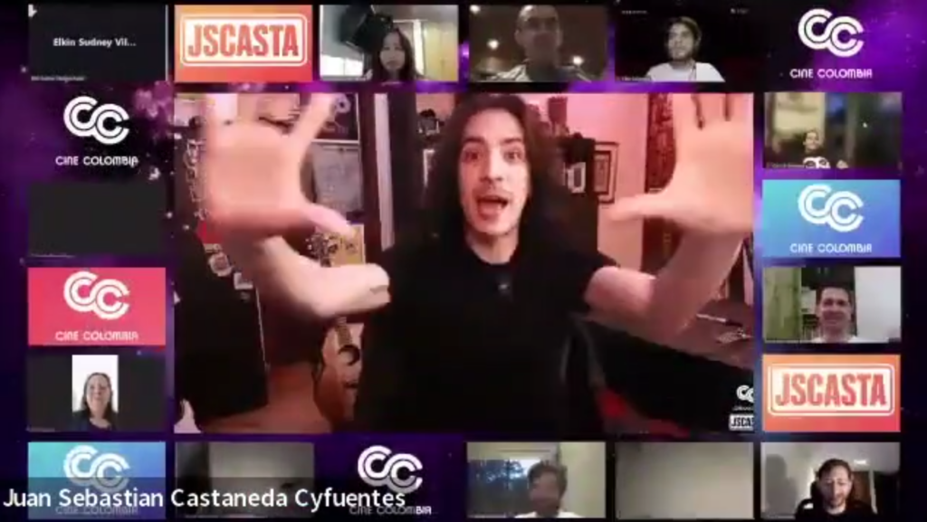 Cine Colombia virtual magic session with presenter and remote participants